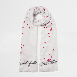 River Island Grey Dont Follow Me Embroidered scarf €25