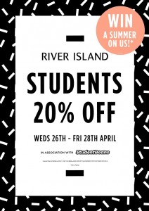 Student 20% off promo River Island CS17 50%