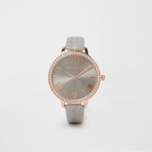 River Island Grey croc embossed strap round face watch €37