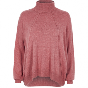 River Island Pink roll neck exposed seam jumper €47